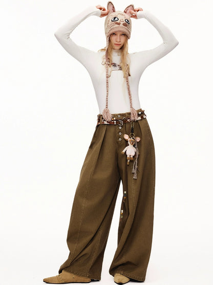 OuttheBlue Breathable Casual Round Crown Knit Animal Print Light Beige Wool For Women Hat