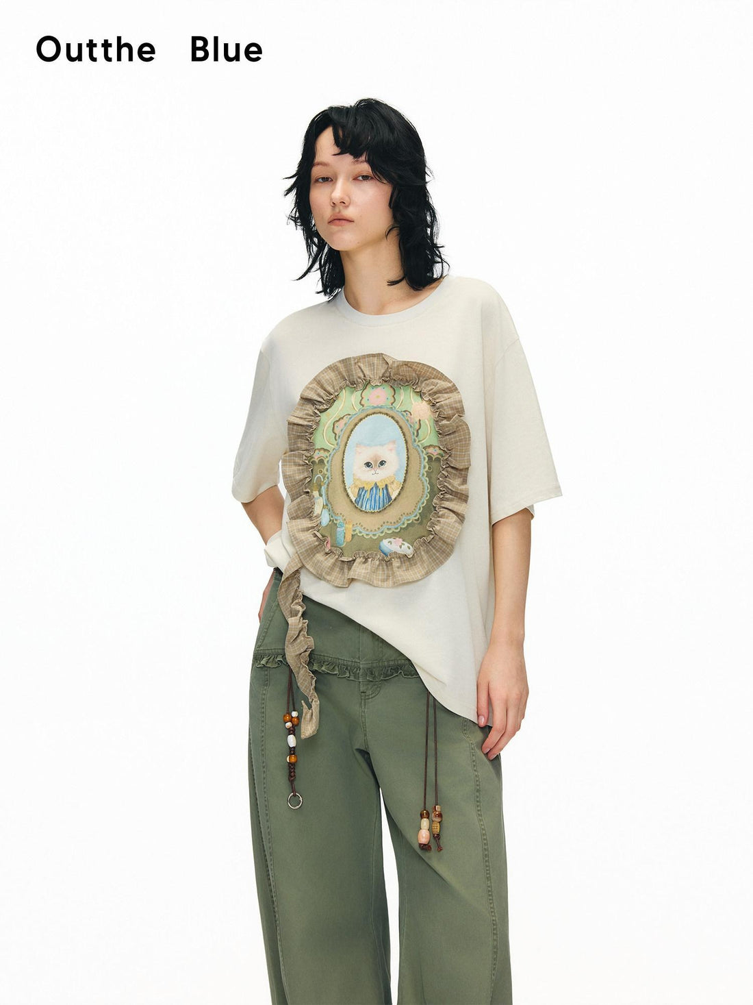OuttheBlue Breathable Vintage Ruffle Loose Women Lyocell Linen Cotton Short Sleeve T-Shirts