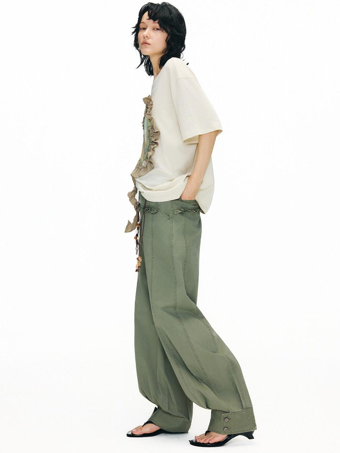OuttheBlue Breathable Vintage Ruffle Loose Women Lyocell Linen Cotton Short Sleeve T-Shirts