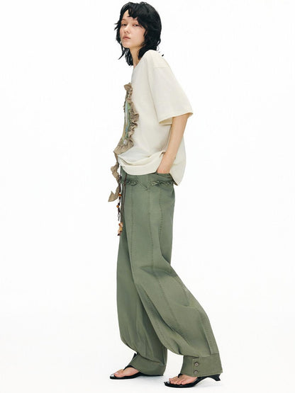 OuttheBlue Breathable Vintage Ruffle Loose Women Lyocell Linen Cotton Short Sleeve T-Shirts