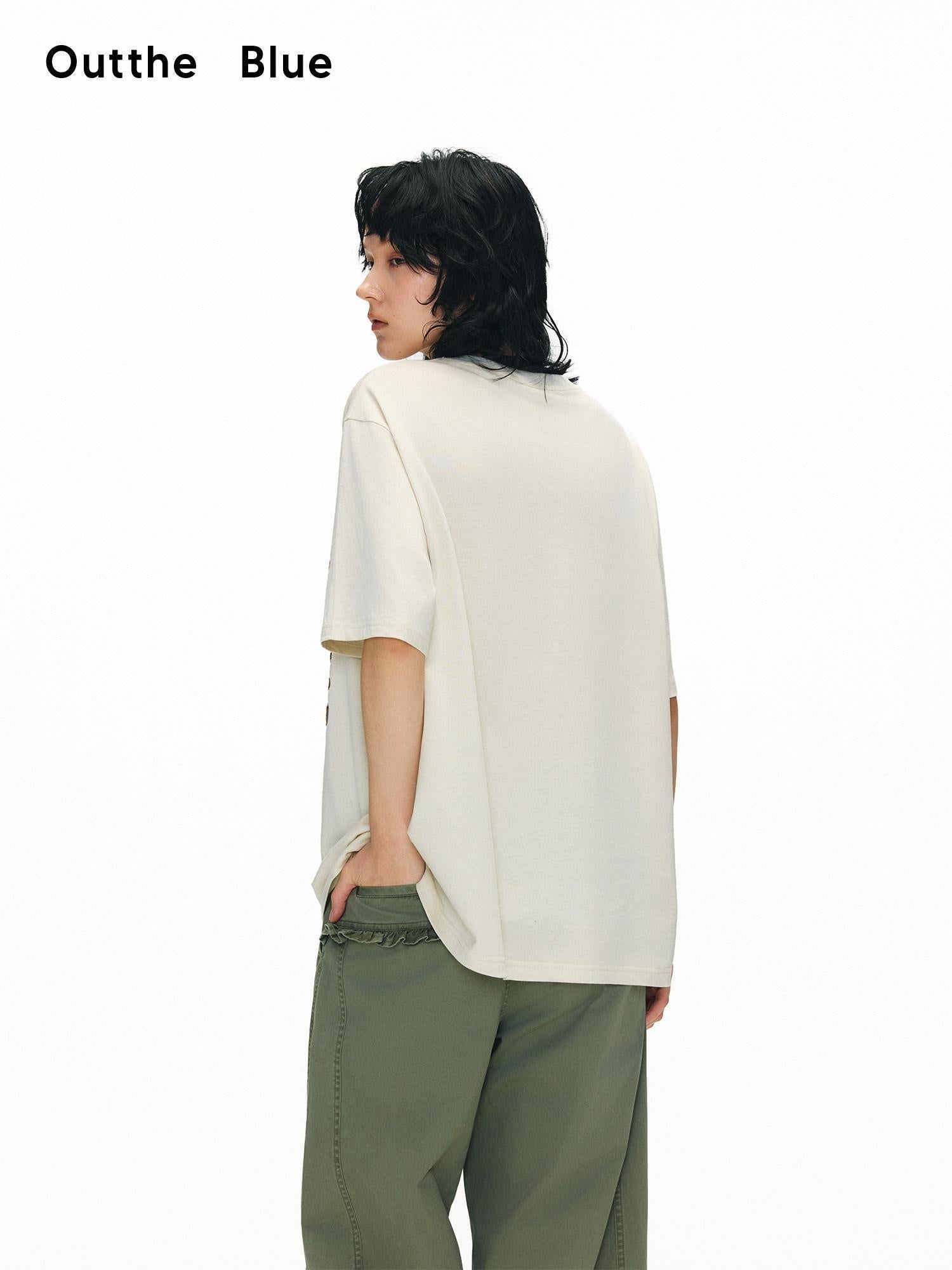OuttheBlue Breathable Vintage Ruffle Loose Women Lyocell Linen Cotton Short Sleeve T-Shirts