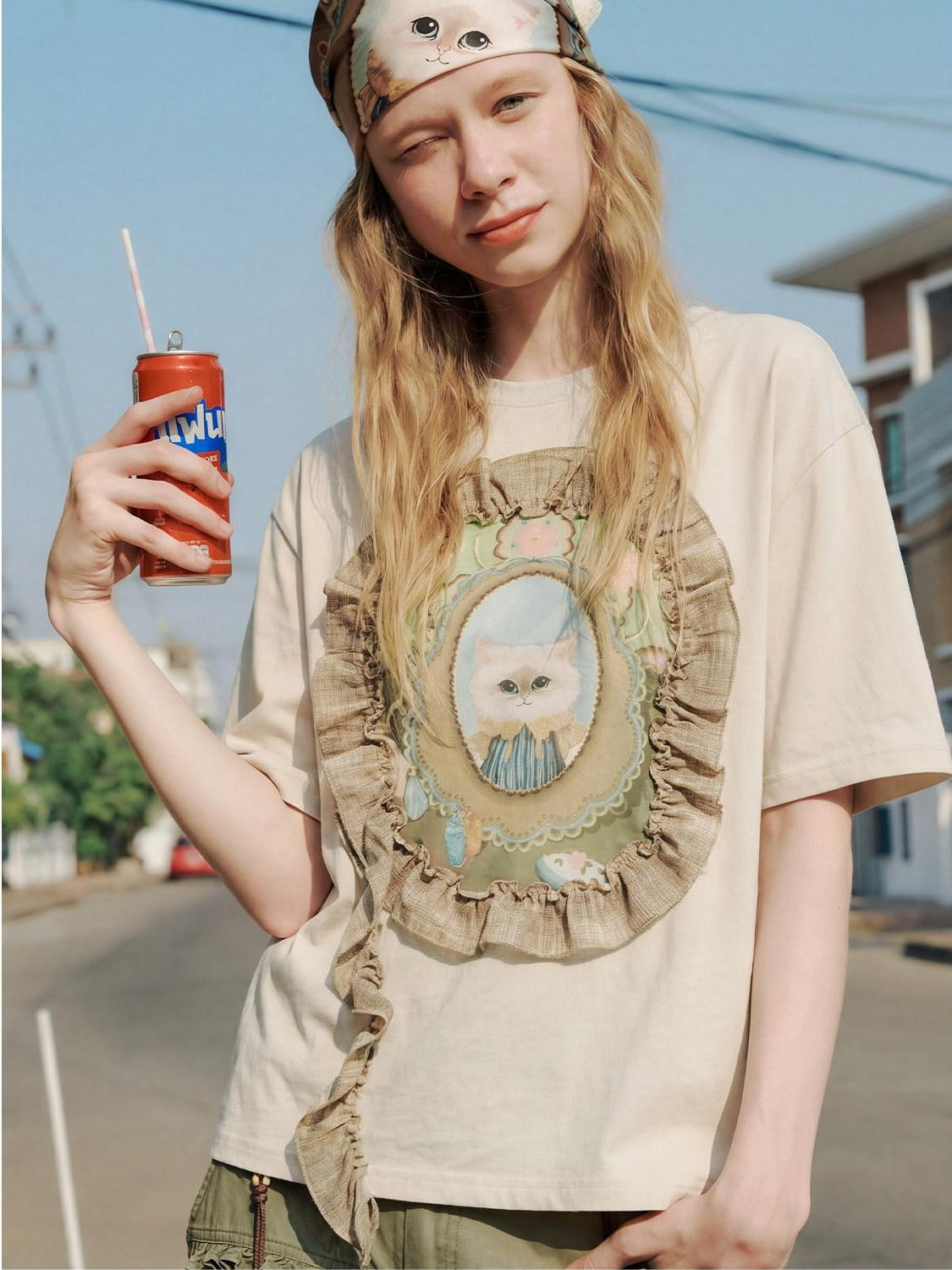 OuttheBlue Breathable Vintage Ruffle Loose Women Lyocell Linen Cotton Short Sleeve T-Shirts
