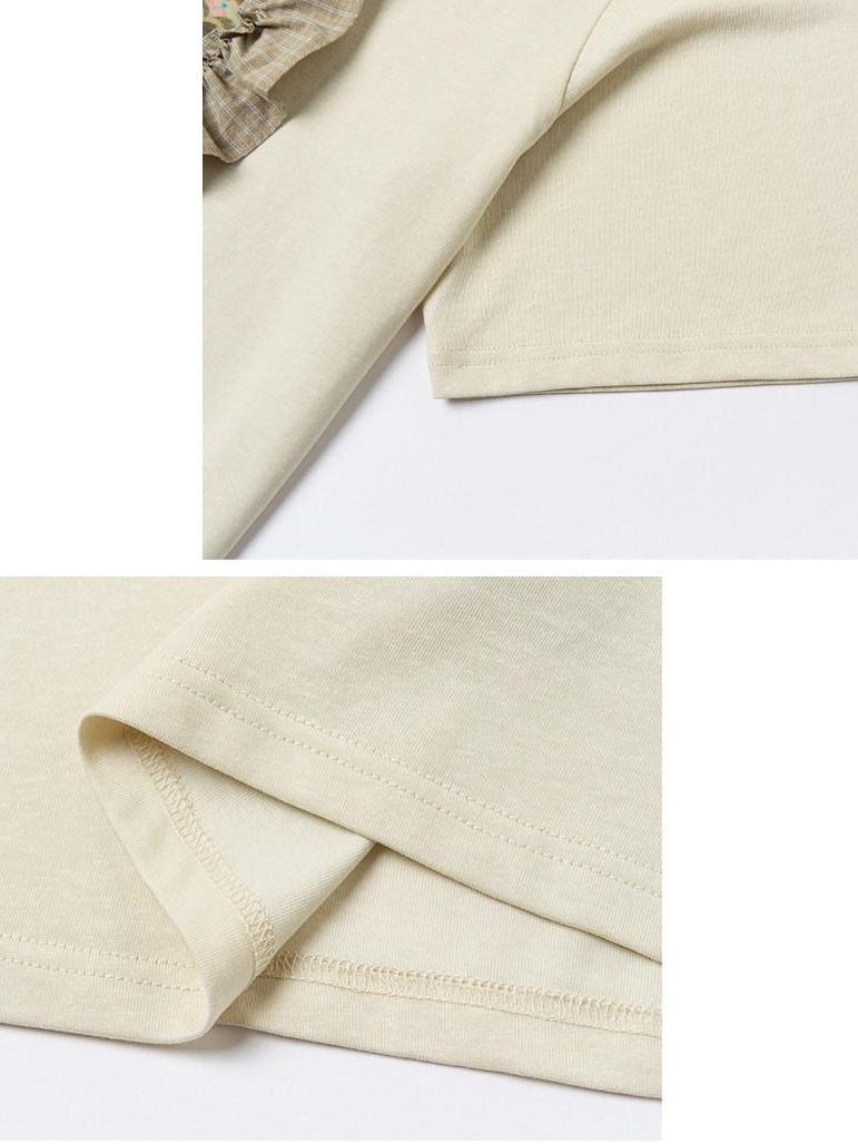 OuttheBlue Breathable Vintage Ruffle Loose Women Lyocell Linen Cotton Short Sleeve T-Shirts