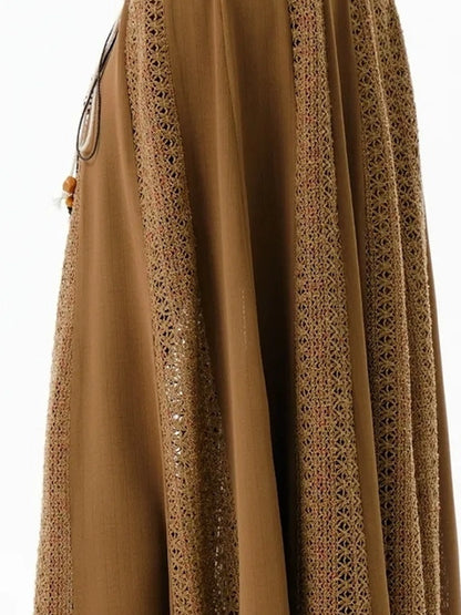 OuttheBlue Brown Lace Panel A Line Maxi Skirt