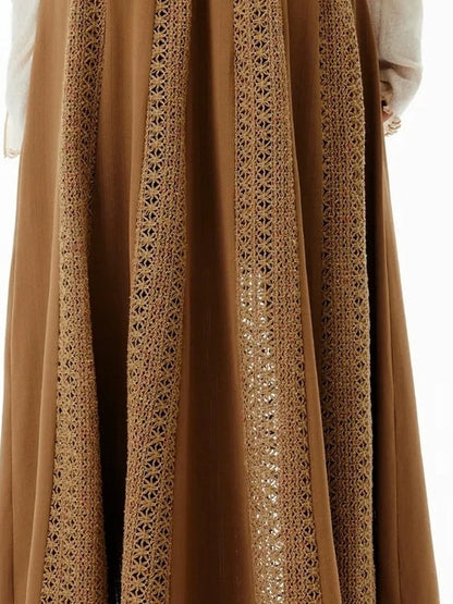 OuttheBlue Brown Lace Panel A Line Maxi Skirt