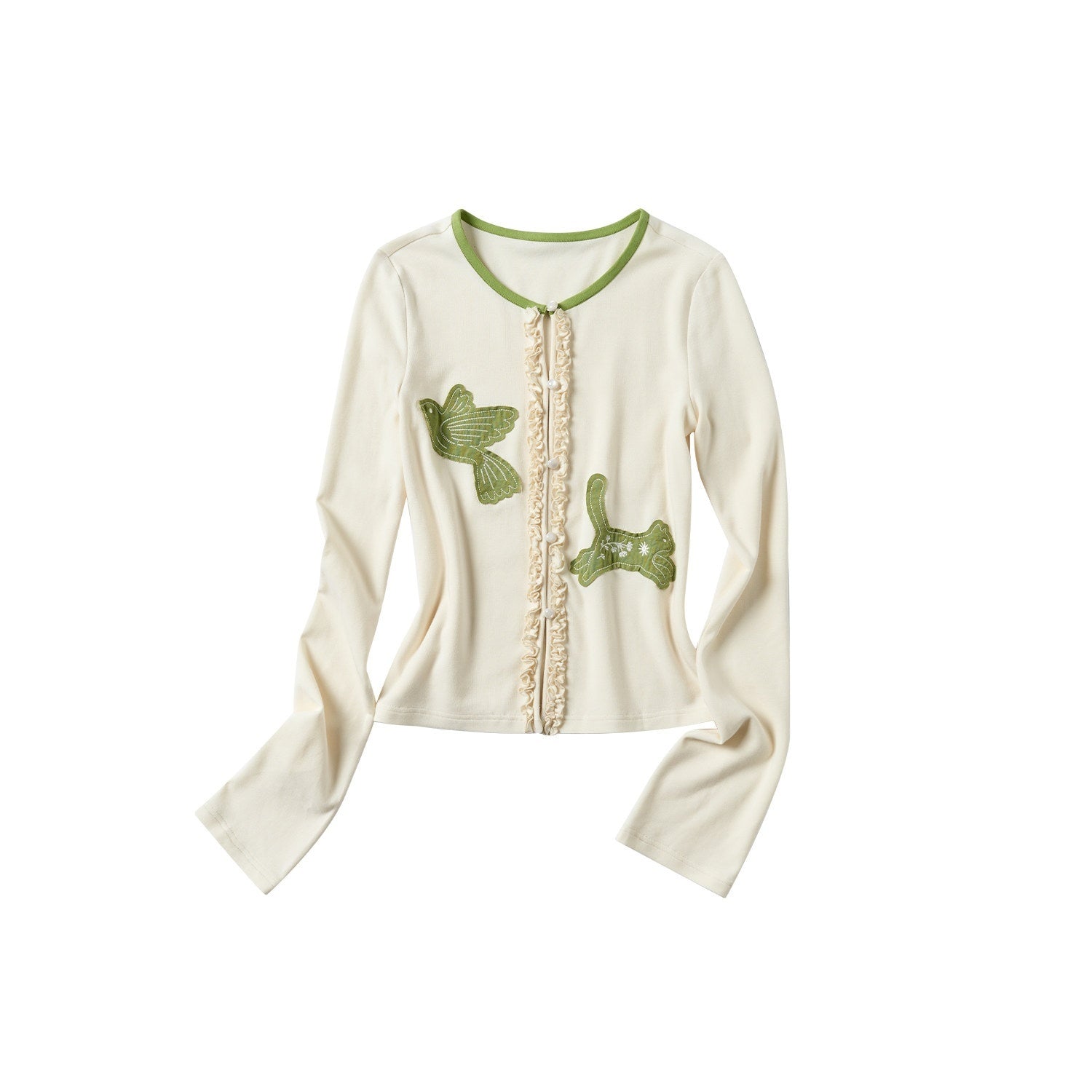 OuttheBlue_Bud_Green_Bird_Embroidered_Slim_Cardigan_Women&