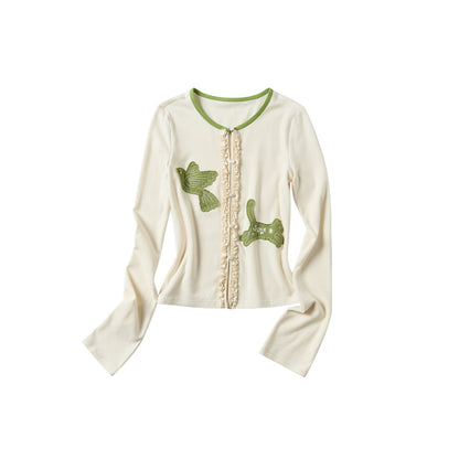 OuttheBlue_Bud_Green_Bird_Embroidered_Slim_Cardigan_Women&