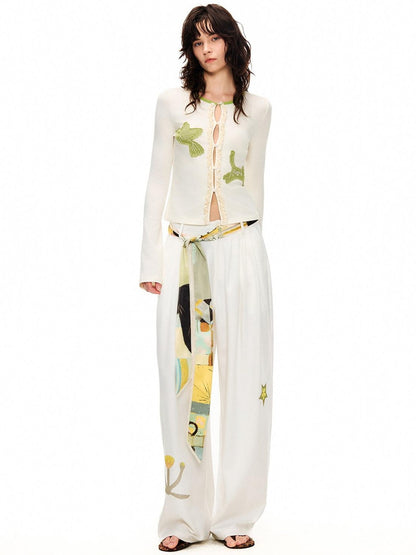 OuttheBlue Bud Green Bird Embroidered Slim Cardigan Women&