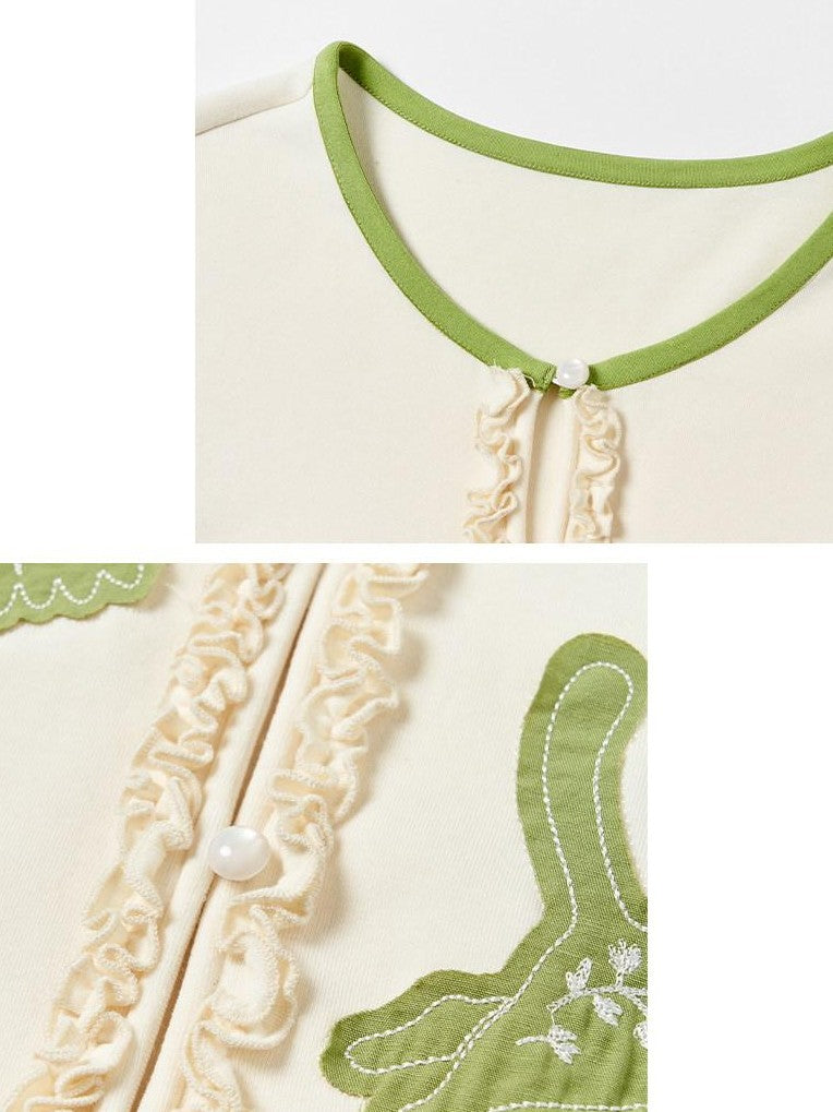 OuttheBlue Bud Green Bird Embroidered Slim Cardigan Women&