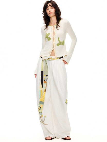 OuttheBlue Bud Green Bird Embroidered Slim Cardigan Women&