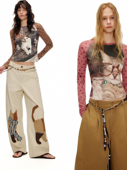 OuttheBlue Cartoon Print Fitted Waist Lightweight Knit Women&