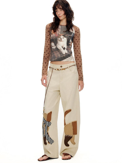 OuttheBlue Cartoon Print Fitted Waist Lightweight Knit Women&