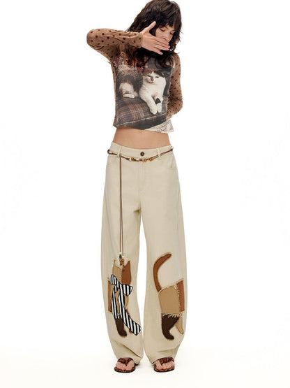 OuttheBlue Cartoon Print Fitted Waist Lightweight Knit Women&