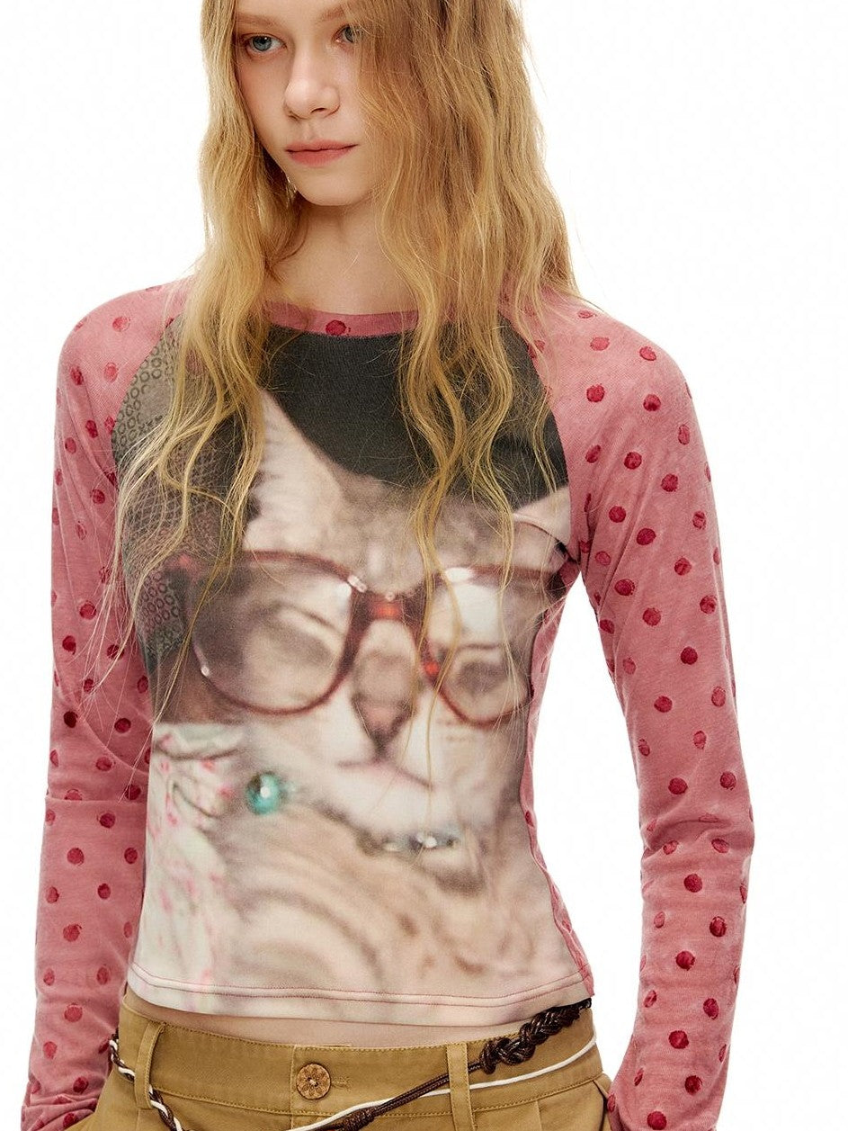 OuttheBlue Cartoon Print Fitted Waist Lightweight Knit Women&