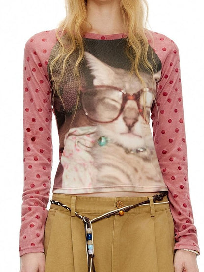 OuttheBlue Cartoon Print Fitted Waist Lightweight Knit Women&