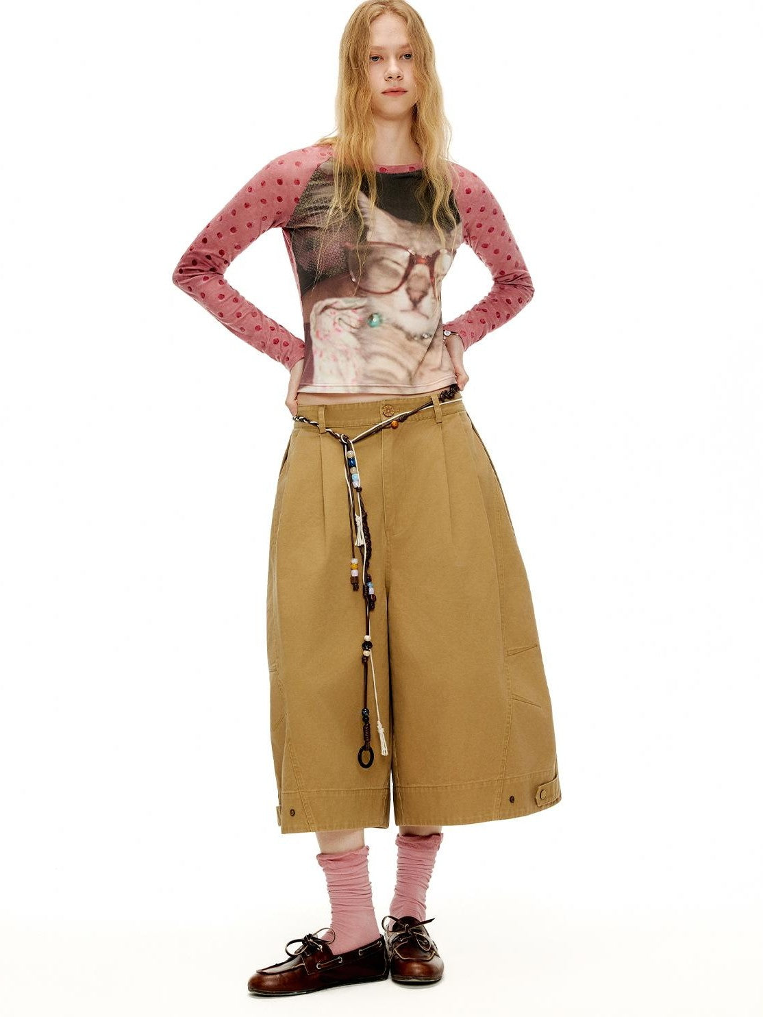 OuttheBlue Cartoon Print Fitted Waist Lightweight Knit Women&
