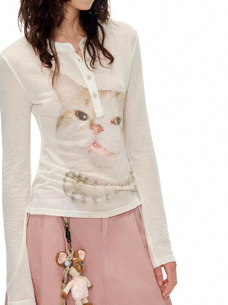 OuttheBlue Cartoon Print Fitted Waist Lightweight Knit Women&
