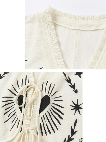 OuttheBlue Cartoon Print Fitted Waist Lightweight Knit Women&