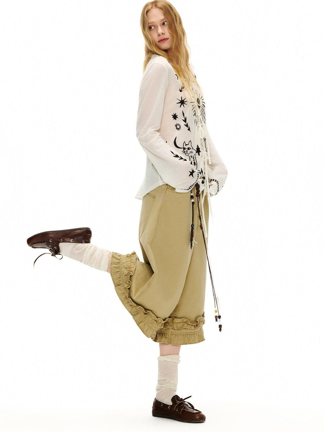 OuttheBlue Cartoon Print Fitted Waist Lightweight Knit Women&