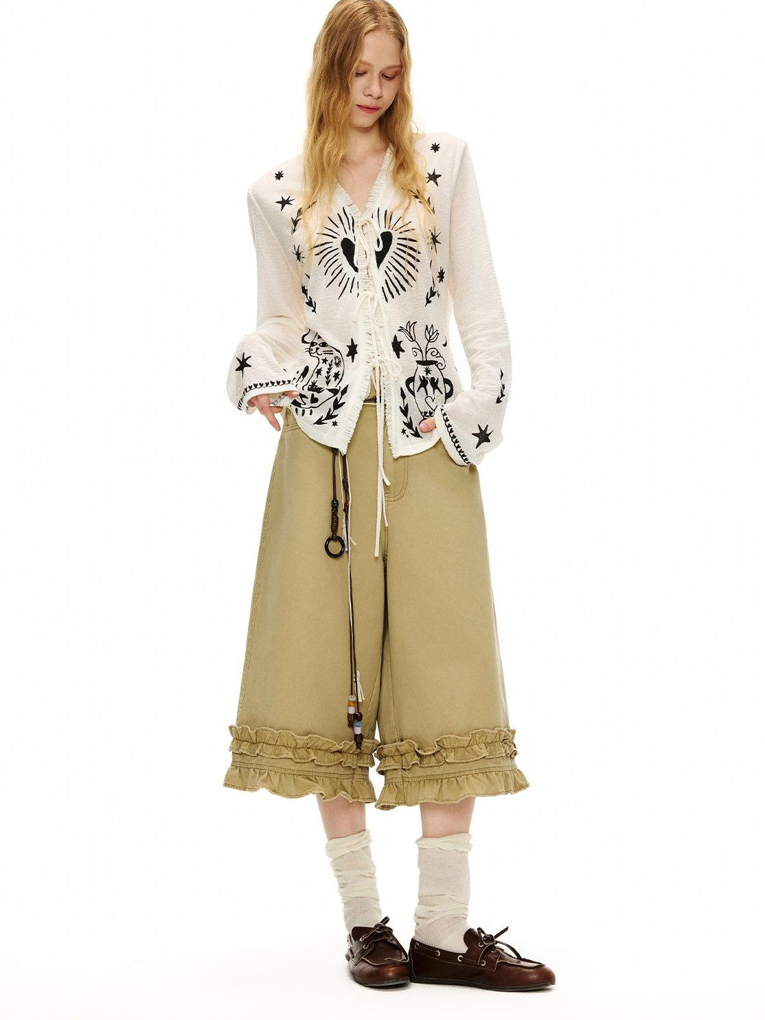 OuttheBlue Cartoon Print Fitted Waist Lightweight Knit Women&
