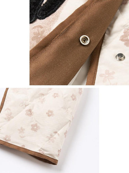 OuttheBlue Cat Applique Embroidered Diamond Quilt White Duck Women&
