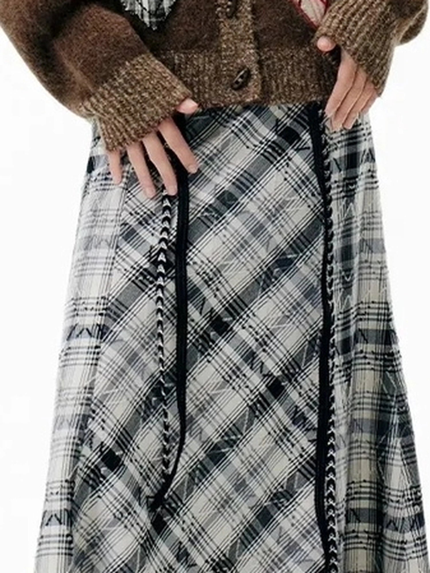 OuttheBlue Cat Cafe Diamond Patchwork High Neck Knit Cardigan