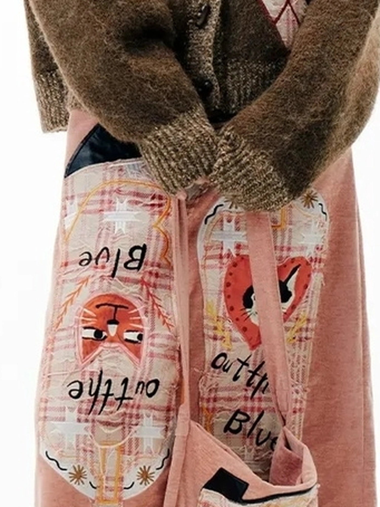 OuttheBlue Cat Cafe Diamond Patchwork High Neck Knit Cardigan