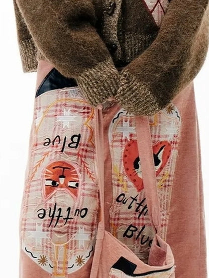 OuttheBlue Cat Cafe Diamond Patchwork High Neck Knit Cardigan