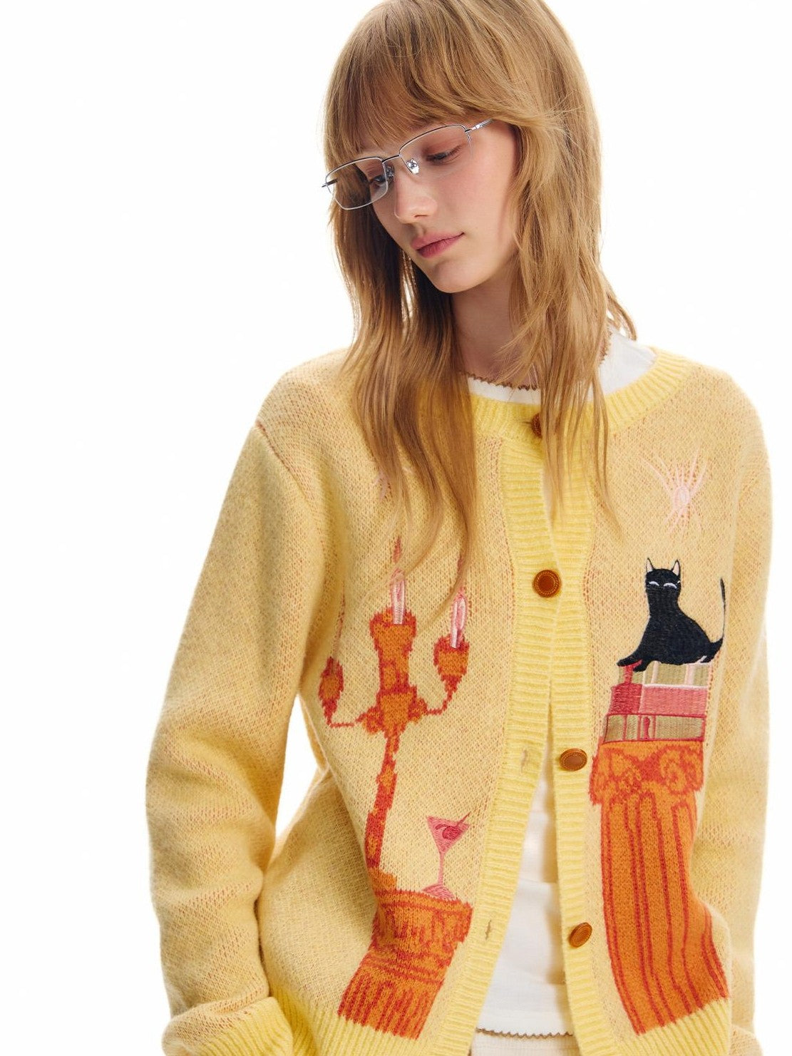 OuttheBlue Cat Embroidered Jacquard Knit Women&