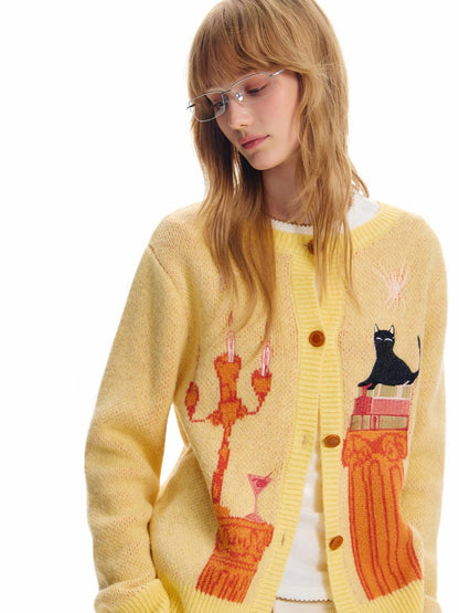 OuttheBlue Cat Embroidered Jacquard Knit Women&