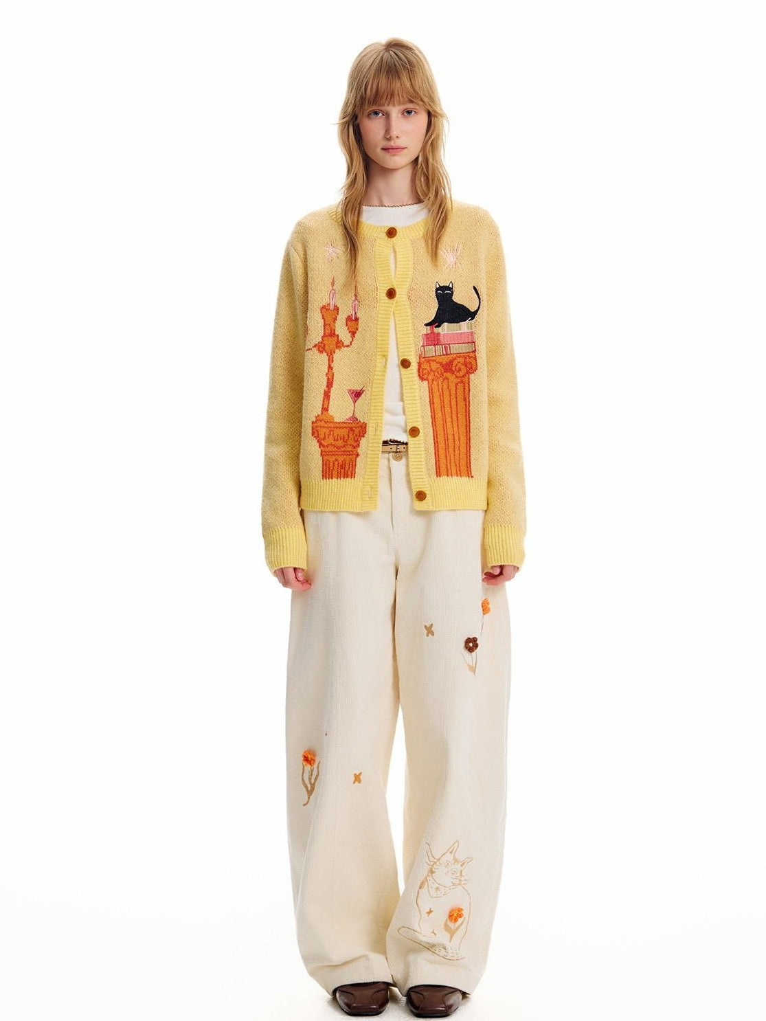 OuttheBlue Cat Embroidered Jacquard Knit Women&