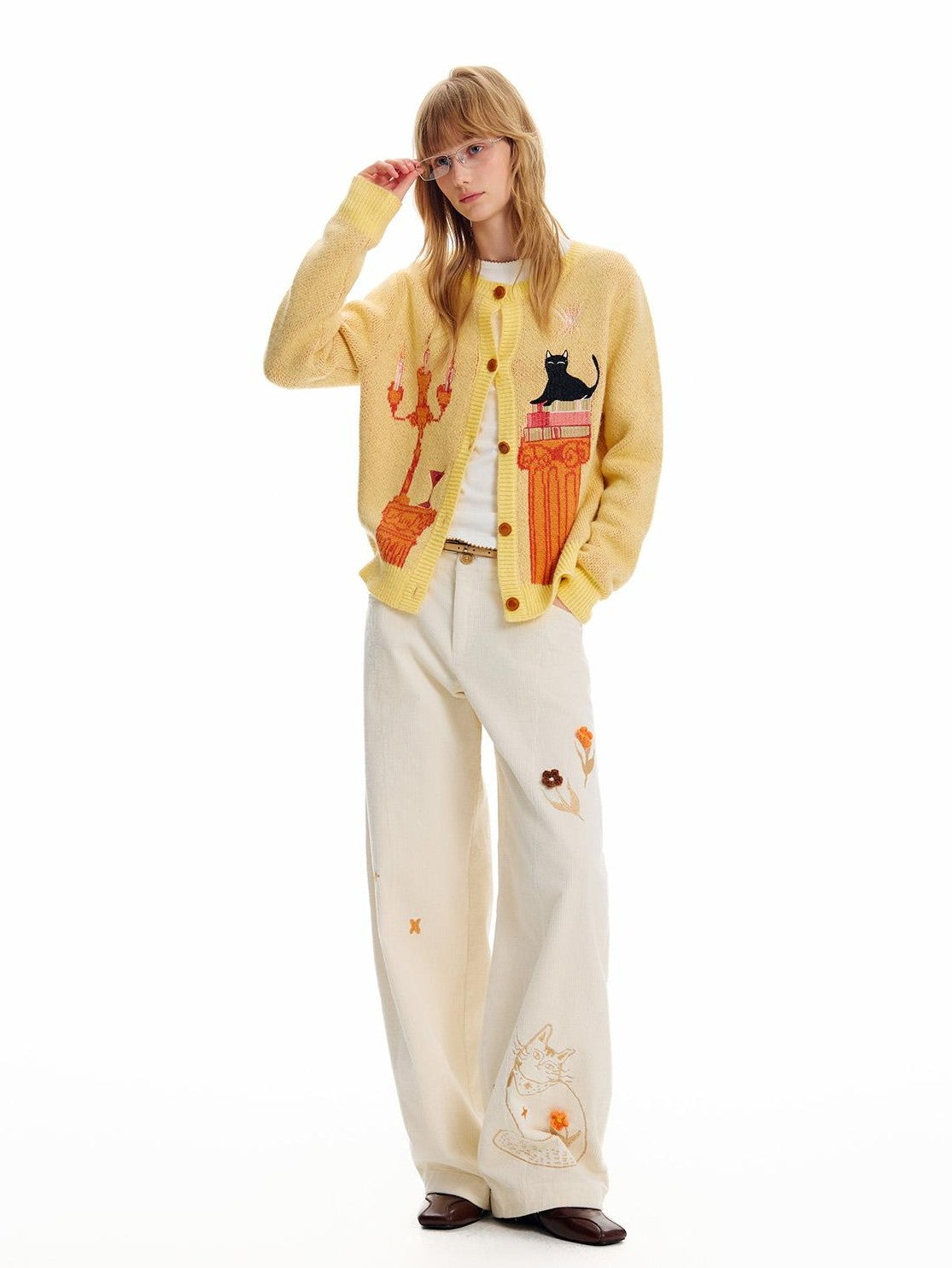 OuttheBlue Cat Embroidered Jacquard Knit Women&