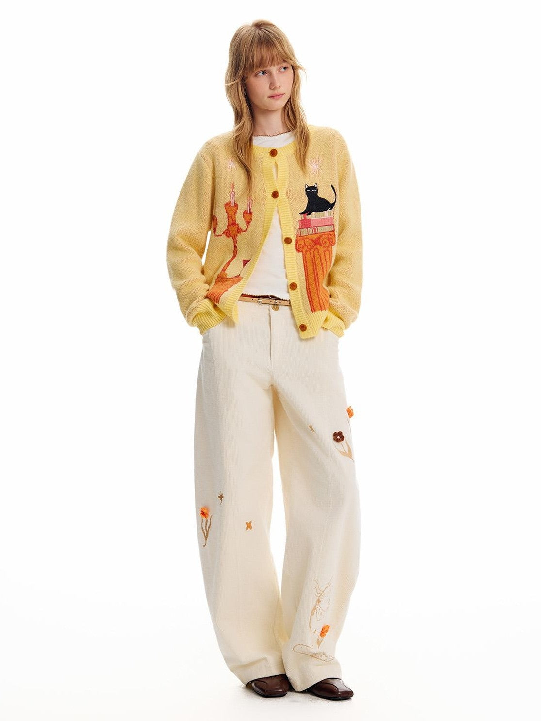 OuttheBlue Cat Embroidered Jacquard Knit Women&