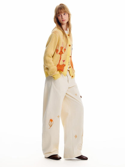 OuttheBlue Cat Embroidered Jacquard Knit Women&