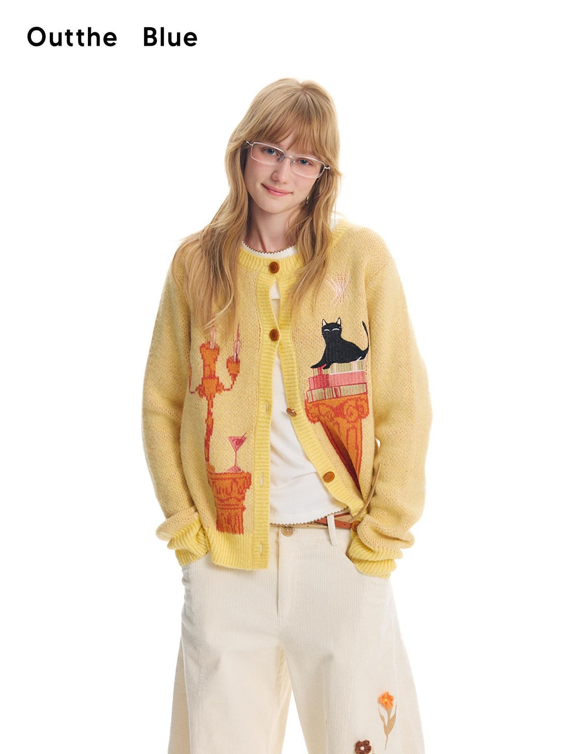 OuttheBlue Cat Embroidered Jacquard Knit Women&