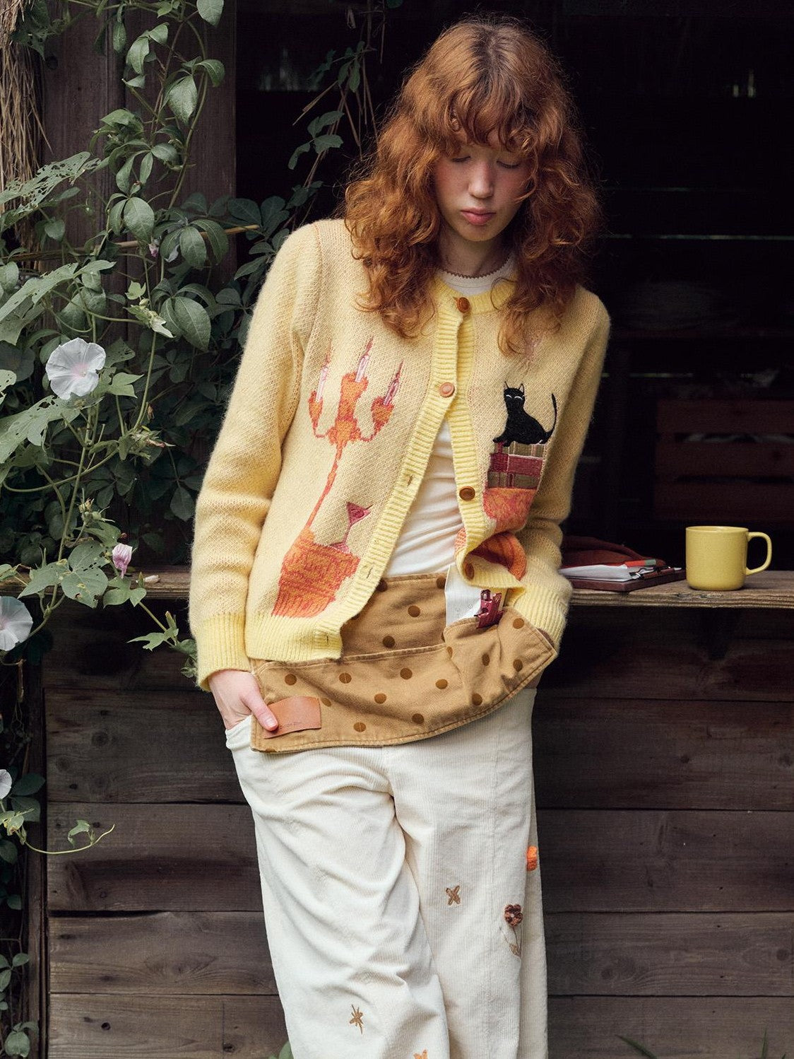 OuttheBlue Cat Embroidered Jacquard Knit Women&