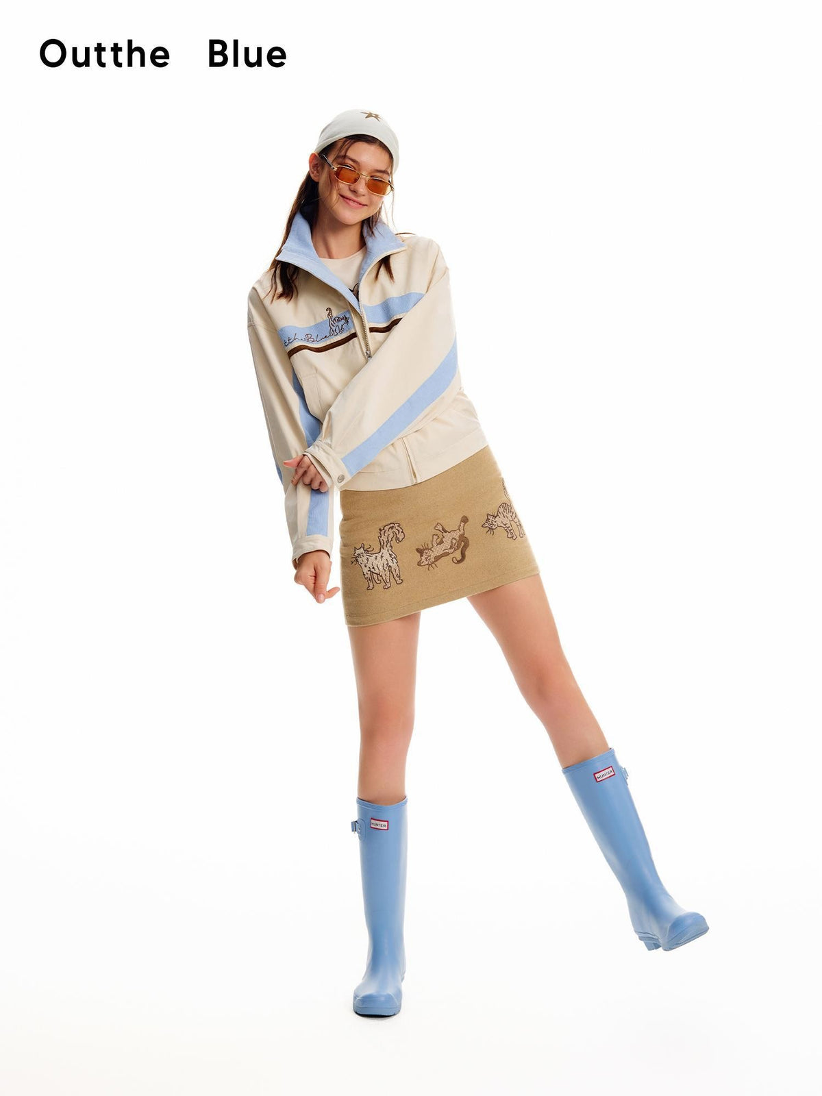 OuttheBlue Cat Embroidered Light Camel Wool Blend Women&