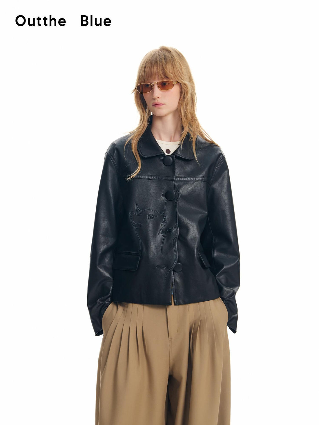 OuttheBlue Cat Embroidered Vintage Faux Leather Women&