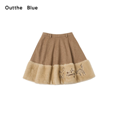 OuttheBlue_Cat_Embroidery_Plush_Spliced_Wool_A_Line_Women&