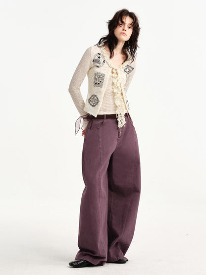 OuttheBlue Cat Frame Print Ruffle V-neck Long Sleeve Slim Women&
