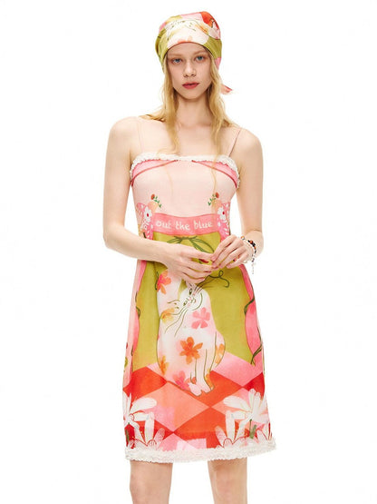 OuttheBlue Cat Garden Print Poly Spandex Slim Fit Sleeveless A Line Women Midi Dresses