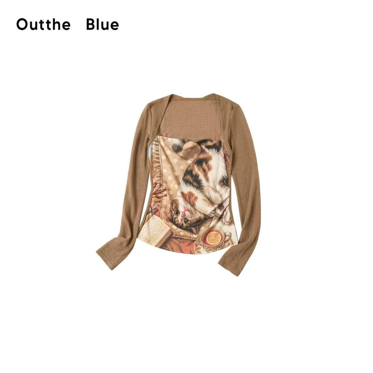 OuttheBlue_Cat_Oil_Art_Print_Splice_Fitted_Square_Neck_Women&