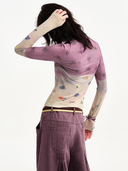OuttheBlue Cat Playing Print Round Neck Slim Fit Women&