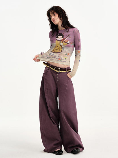 OuttheBlue Cat Playing Print Round Neck Slim Fit Women&