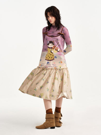 OuttheBlue Cat Playing Print Round Neck Slim Fit Women&