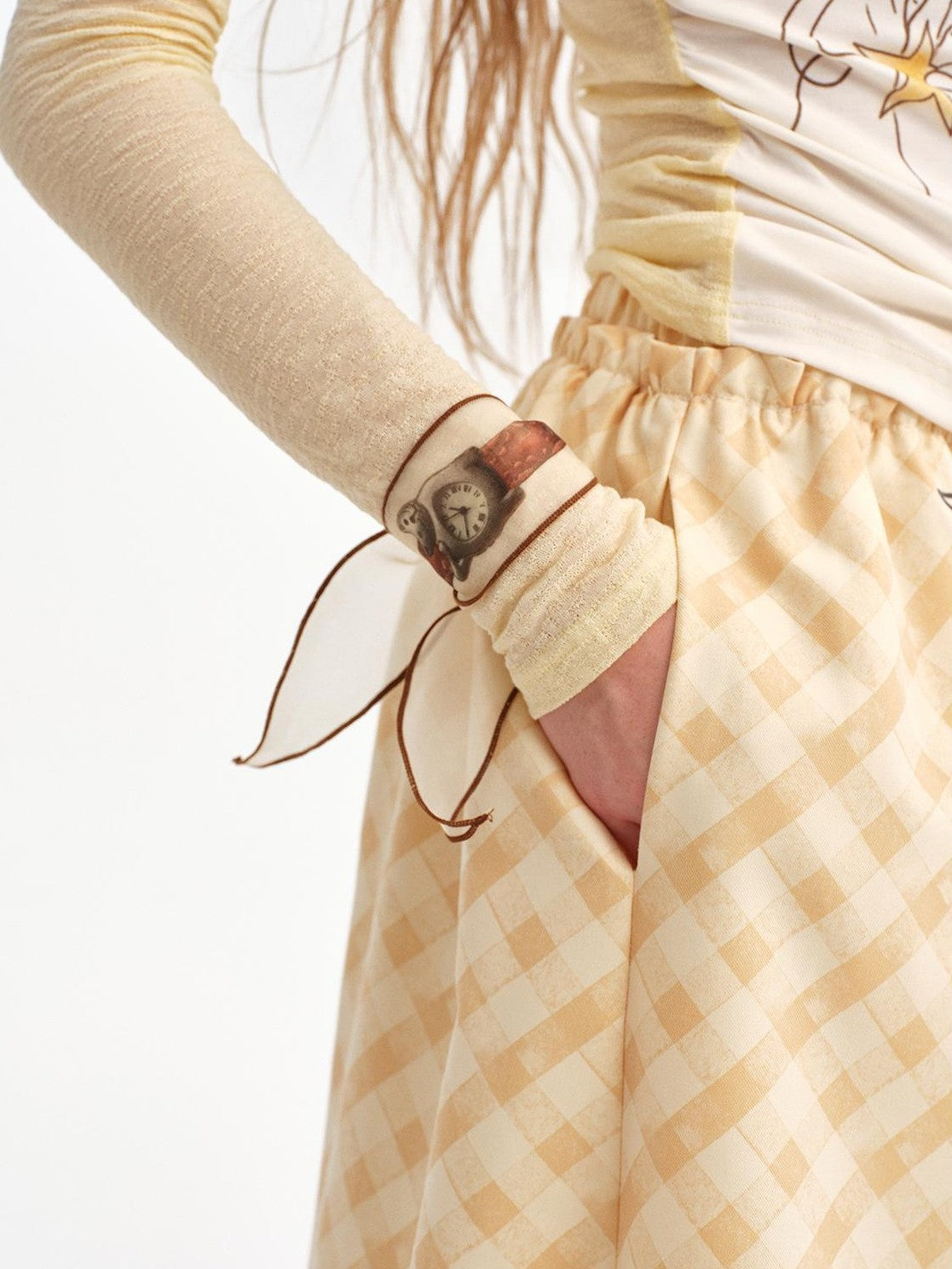 OuttheBlue Cat Pocket Watch Print Organza Vintage Women&