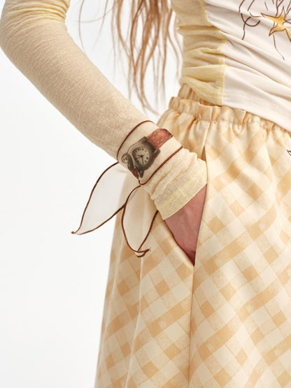 OuttheBlue Cat Pocket Watch Print Organza Vintage Women&