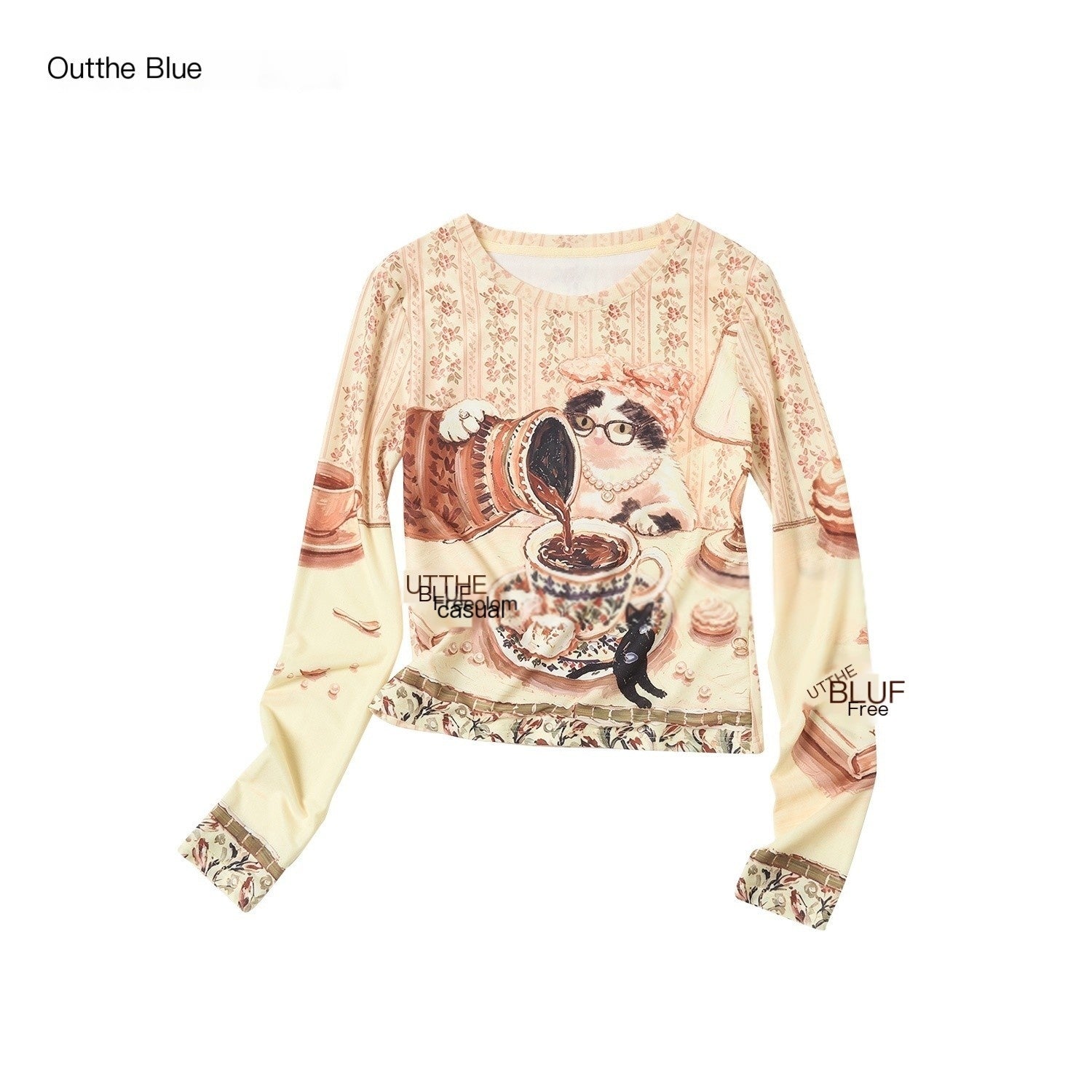 OuttheBlue_Cat_Print_Double_Layer_Cropped_Slim_Women&