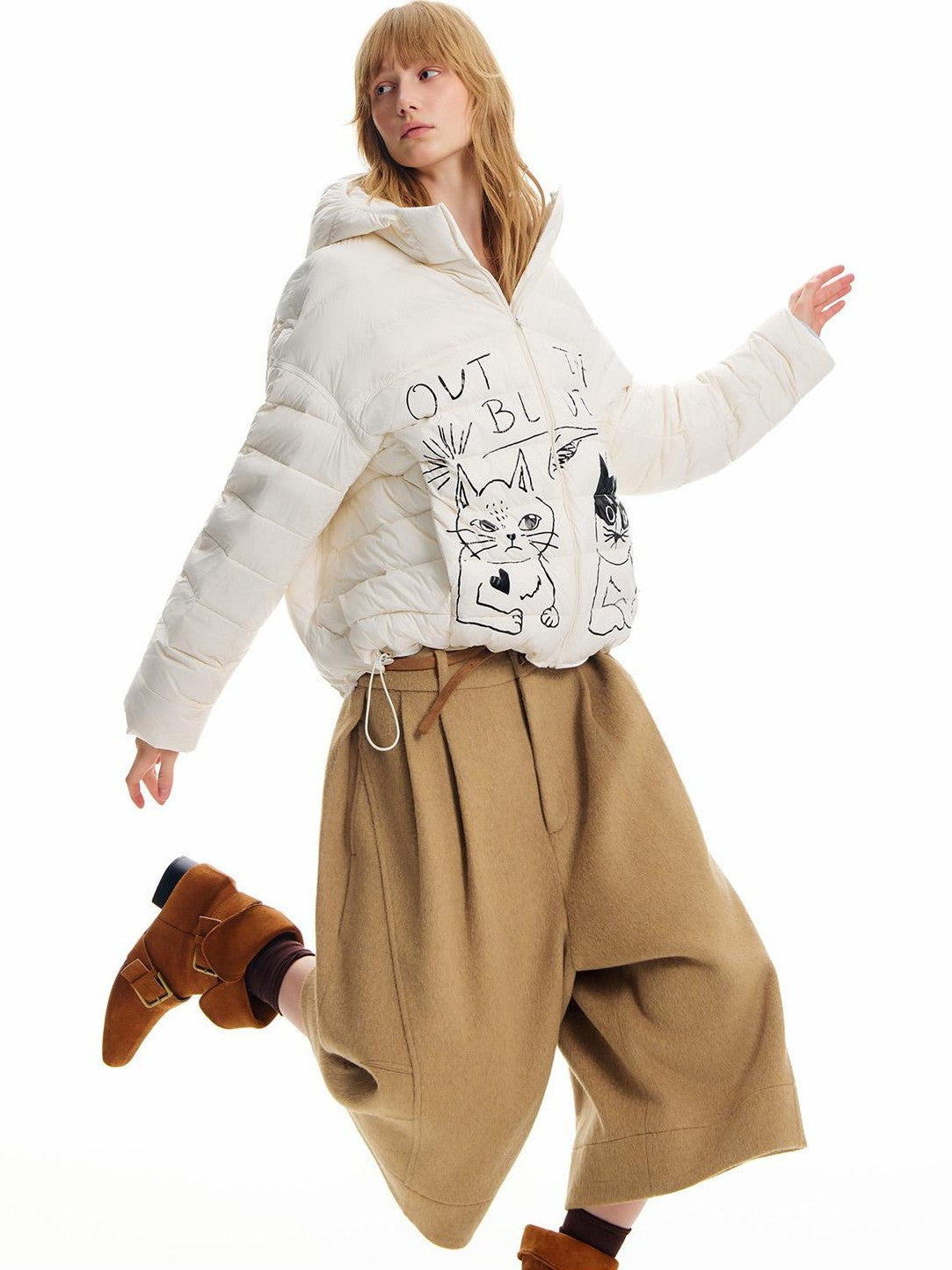 OuttheBlue Cat Print Loose Short Women&