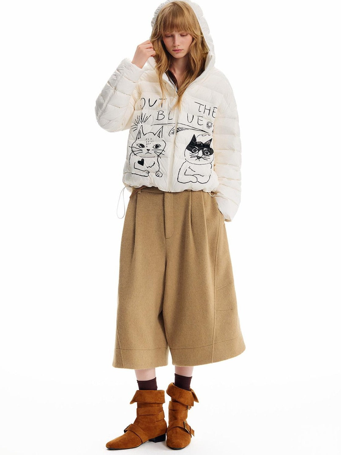 OuttheBlue Cat Print Loose Short Women&